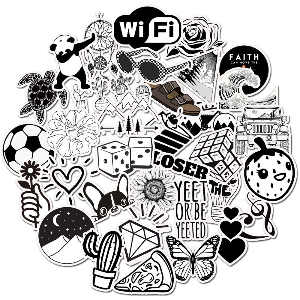 50Pcs/set Black White VSCO Design Waterproof DIY Stickers For Laptop Moto Skateboard Luggage Notebook Decor