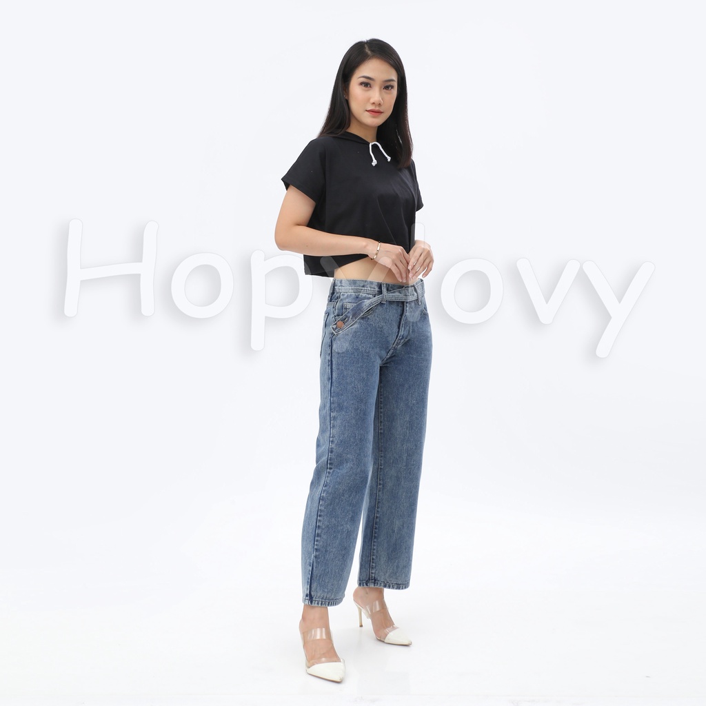 HOPYLOVY Walter Highwaist Culotte Jeans Celana Jeans Kulot Wanita High Waist Jeans Boyfriend Floella