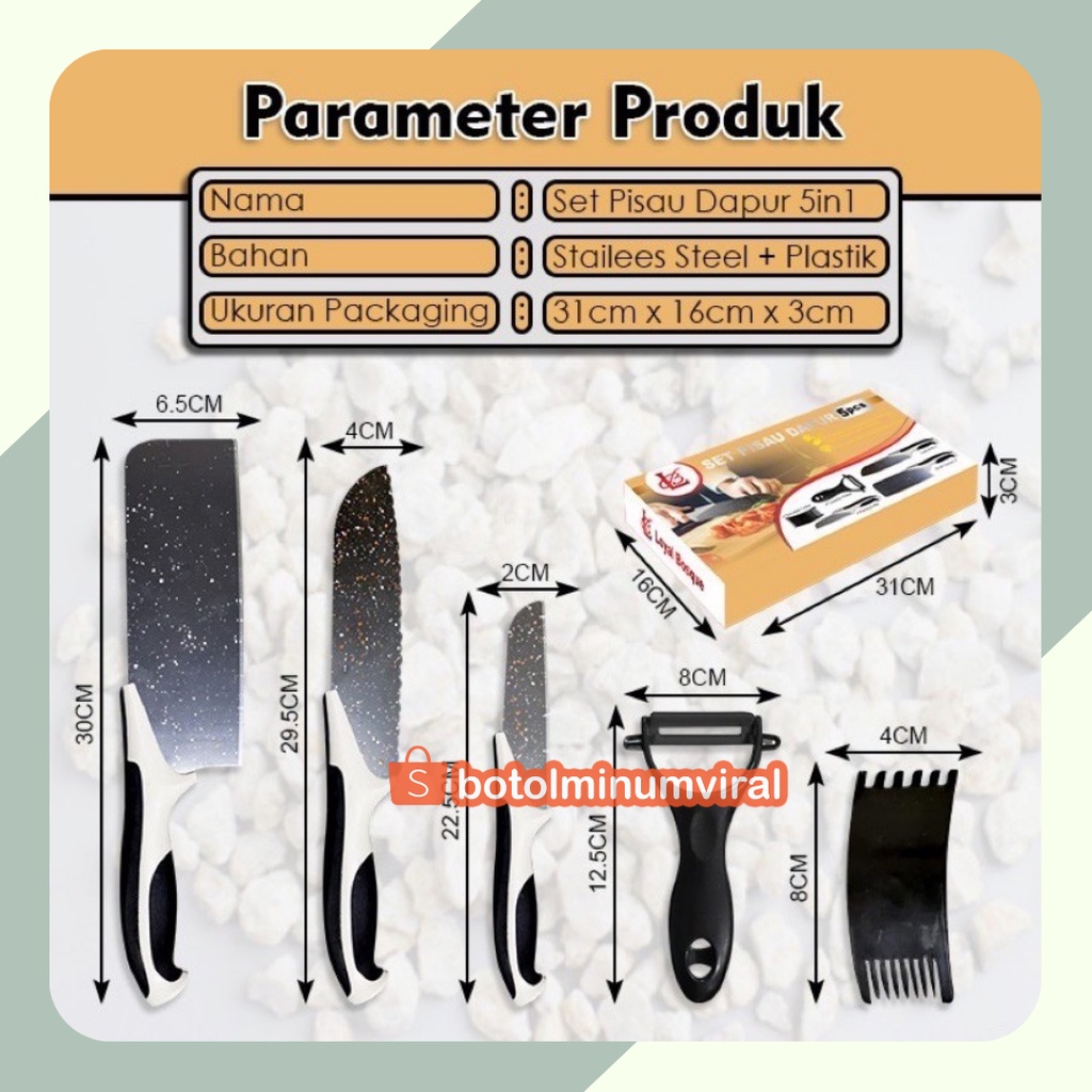 SET PISAU DAPUR ISI 5PC PISAU SET BATU MAIFAN 5in1 pisau dapur peeler Pisau