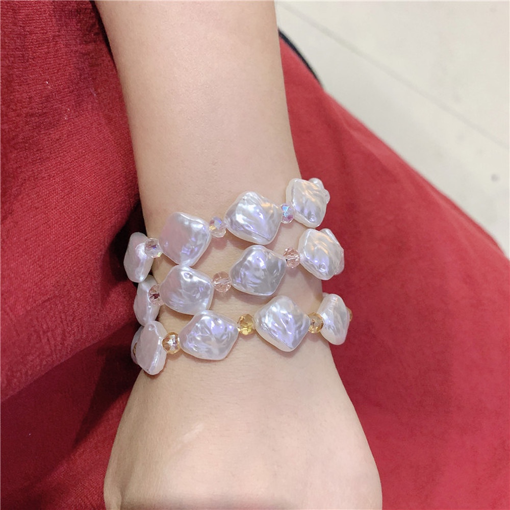 Korean Crystal Bracelet Female Creative Diamond Handmade Beaded Pearl Bangle Charm