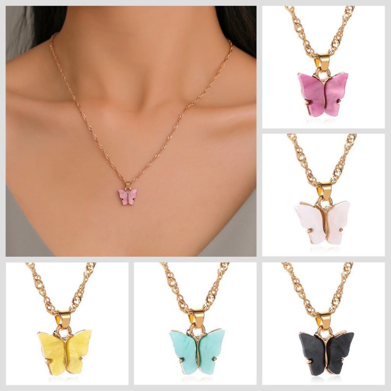 COD Kalung Kupu Korea Banduo Unik Cantik Simple / Korean Style / Kalung Wanita