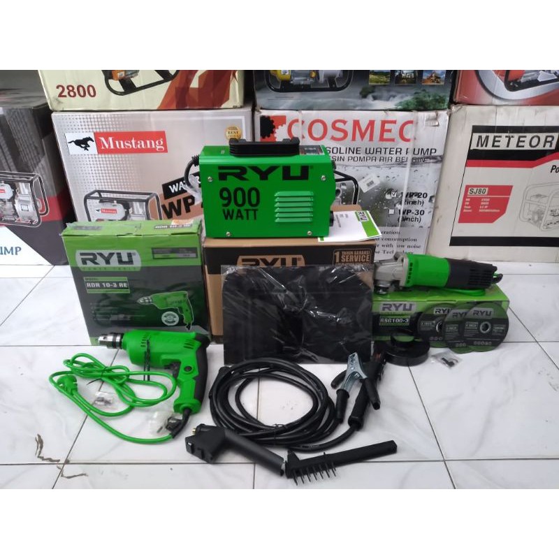 Paket(3in1) mesin las Ryu 900watt+Bor Ryu 10mm+Grindra Ryu 4"