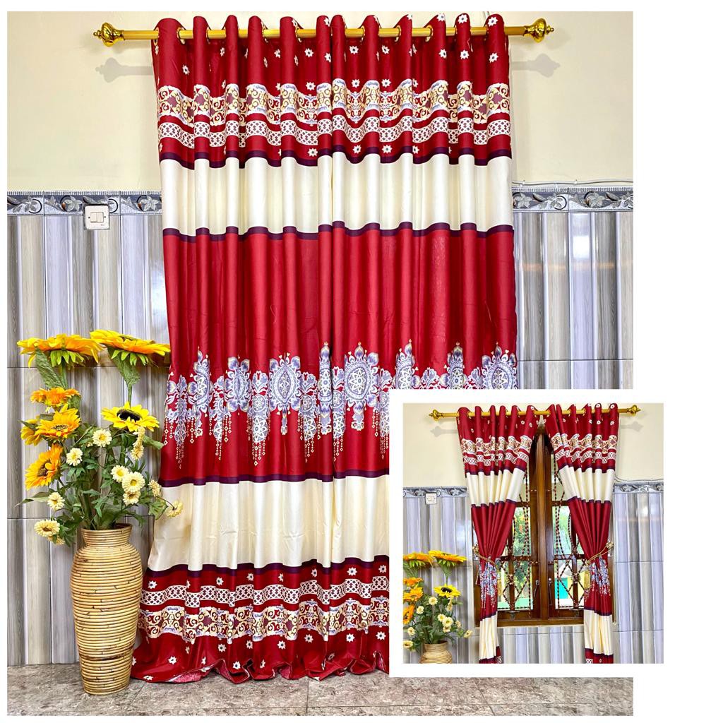 Gorden Jendela Pintu Minimalis Hordeng Tirai Korden Murah Smokring 12 Lubang Motif Red Alia