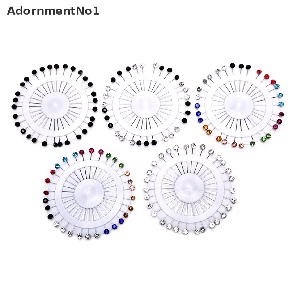 (AdornmentNo1) 30pcs / Set Bros / Pin Bentuk Snag Aksen Kristal Warna-Warni Untuk Aksesoris Hijab / Dress Wanita