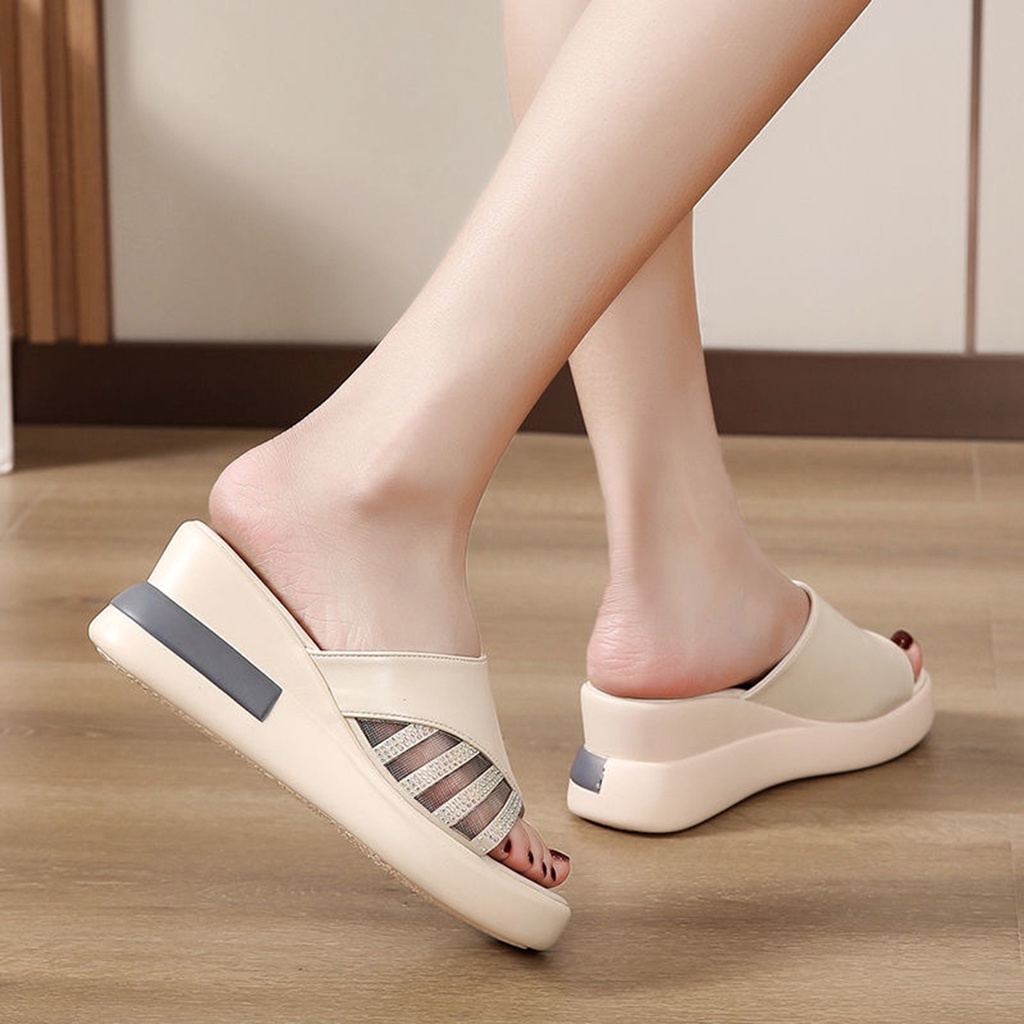 LURAD Sandal Cewek BL006 Wedges Kekinian 5cm Sandal Cantik Sandal Wanita Hak Tinggi Anti Slip Tanpa Tali