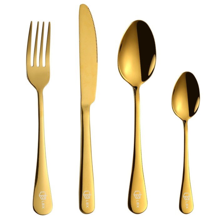 Sendok garpu pisau Set Stainless Gold Tebal Alat Makan Korea Tableware LBX Cutlery