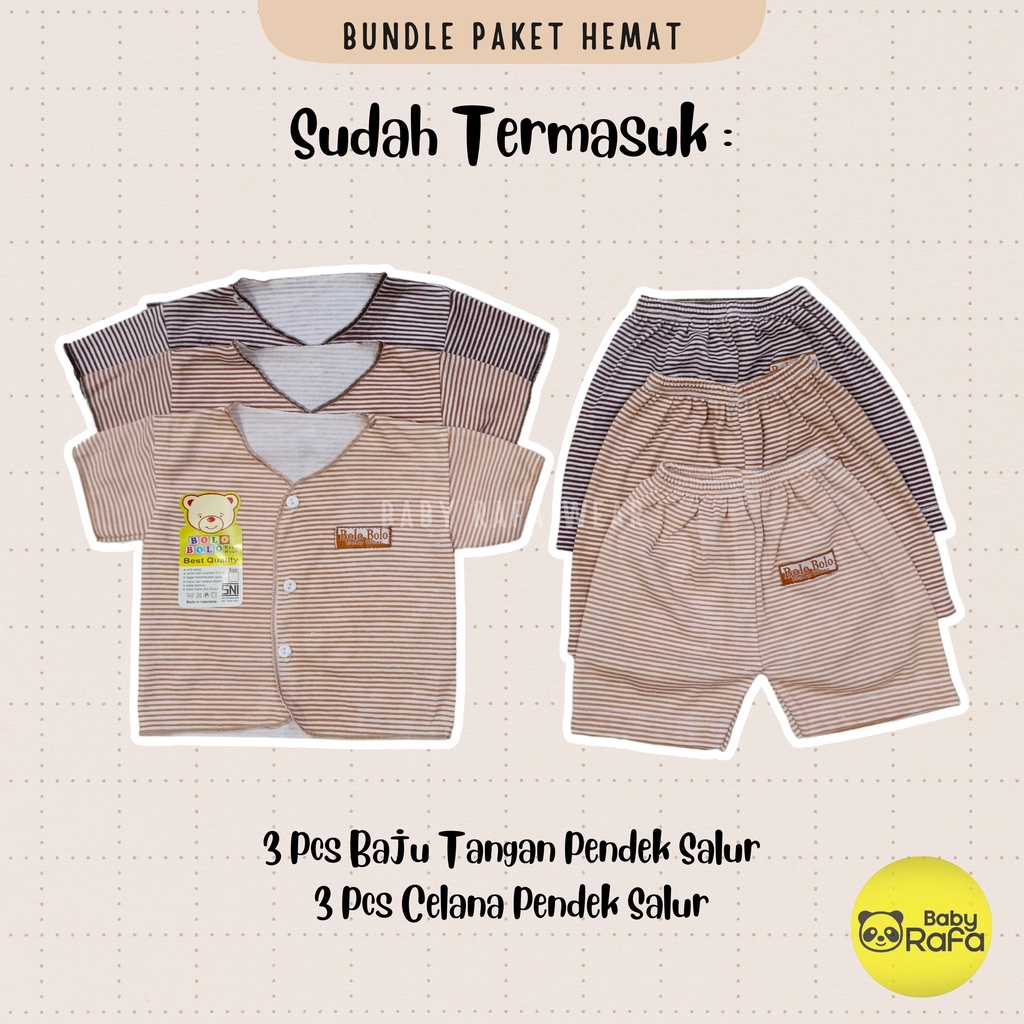 9 Stel / 18 pcs Paket Hemat Setelan Baju Bayi STRIPE SERIES merk SNI BOLO - BOLO