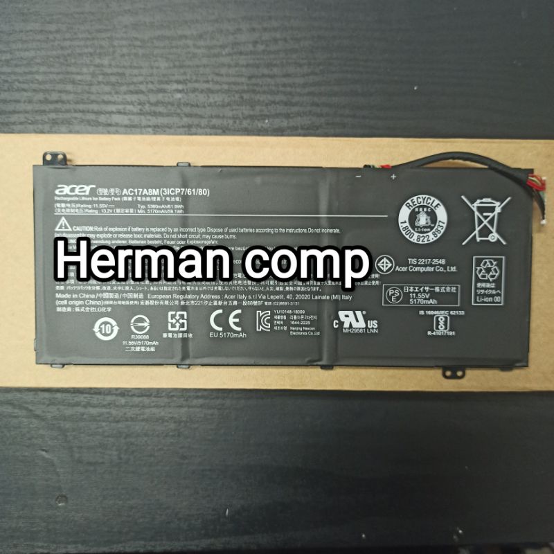 Original Baterai Laptop/Notebook Acer Travelmate X3410 series AC17A8M