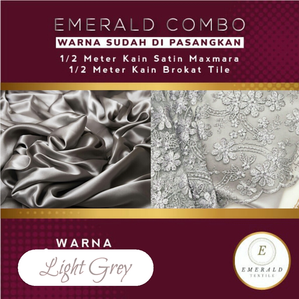 COMBO 1/2 Meter Brokat Tile Sakura + 1/2 Meter Furing Satin Maxmara Silk Premium By Emerald Textile