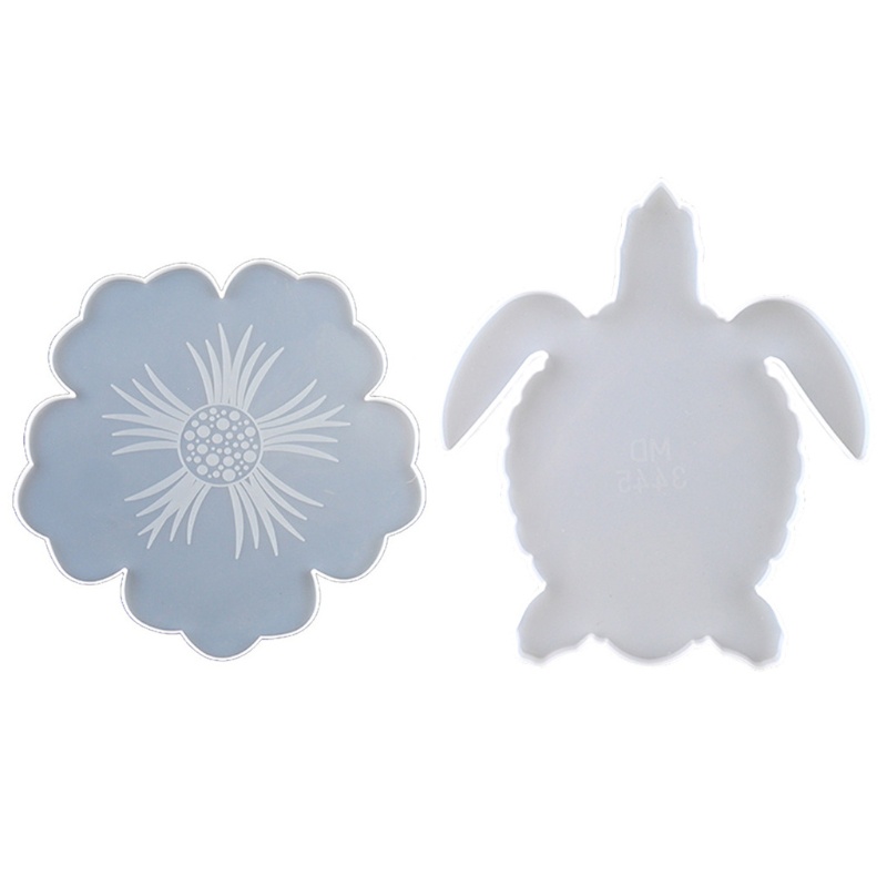 SIY  2Pcs DIY Flower Shape Silicone Geode Coaster Resin Molds Animals Sea Turtle Resin Coaster Tea Mat Molds Art Craft Tools