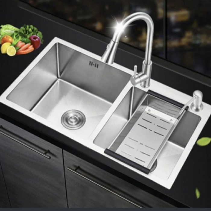 Wastafel - Bak Cuci Piring Dua Lubang 8245 Komplit Seat/Kichen Sink 8245 Stainles