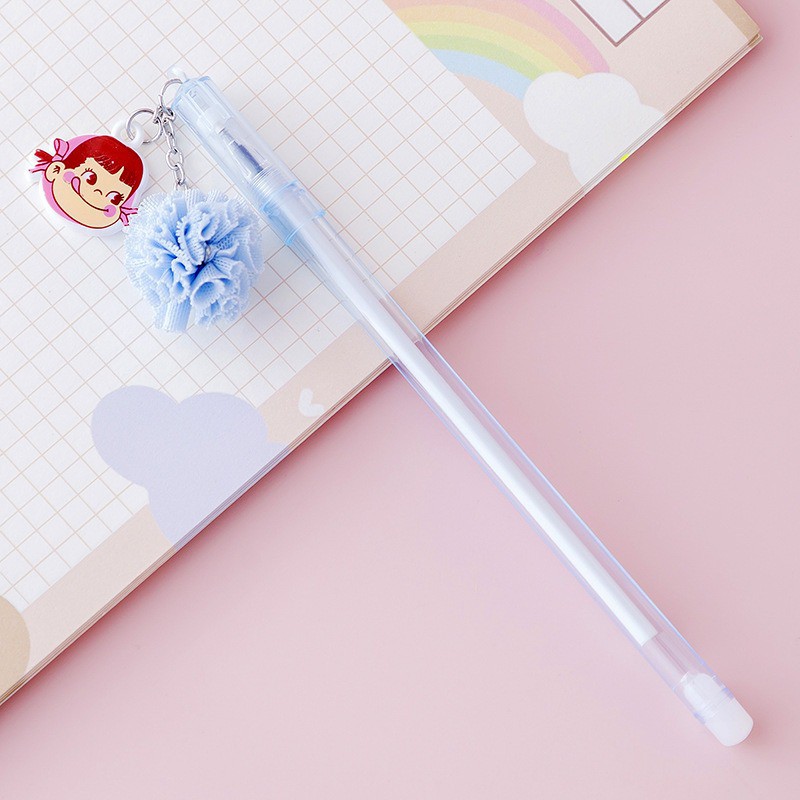 MURMURE.ID | PART 1 PULPEN GEL GANTUNGAN LUCU KARAKTER DENGAN SEQUIN GLITTER BOLPOIN LUCU UNIK PN087-POMPOM-BIRU