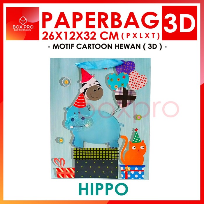 

READY COD Paperbag 3D Aneka motif animal 26x12x32cm tebal import untuk goodiebag - Biru Muda TERLARIS