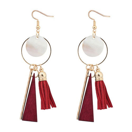 LRC Anting Gantung  Sweet  Round Shape Pendant Decorated Simple Tassel Earrings