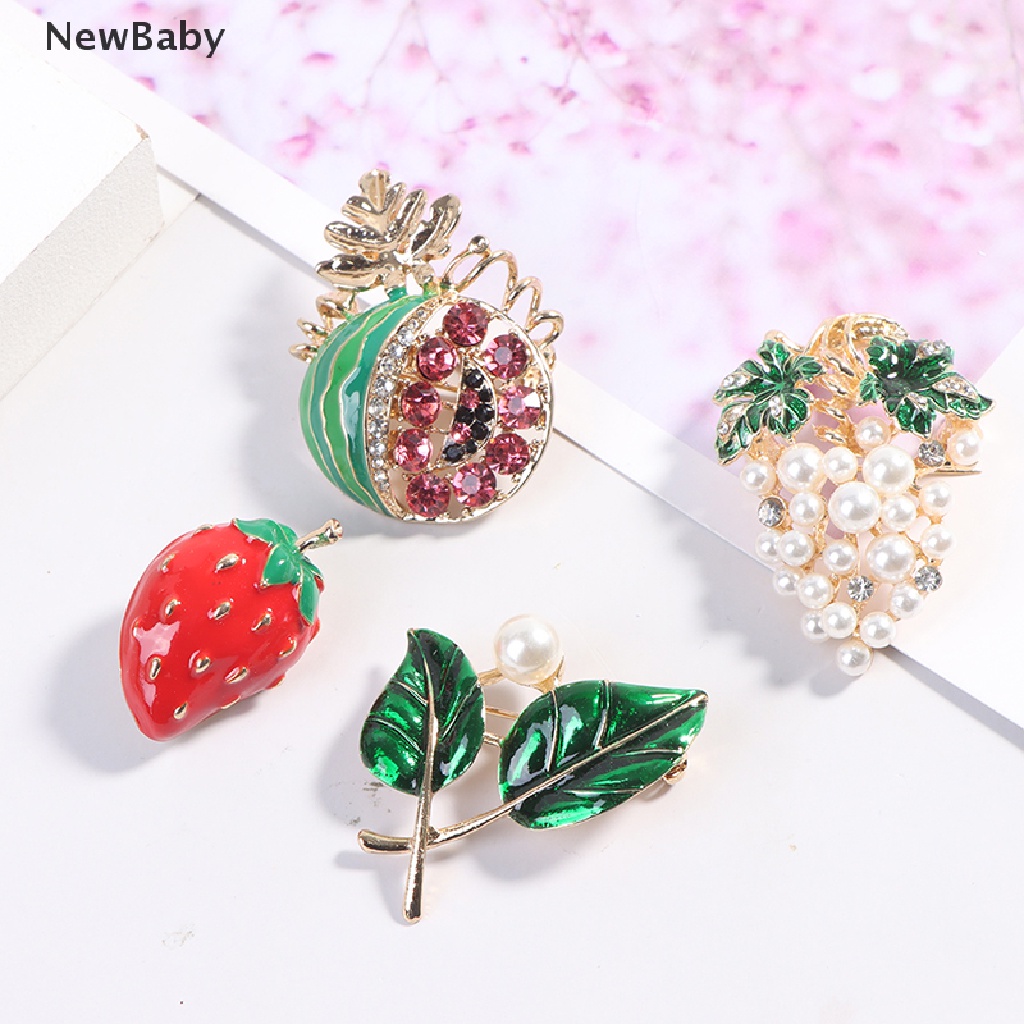 Newbaby 1PC Bros Pin Alloy Desain Buah Hias Mutiara Untuk Wanita