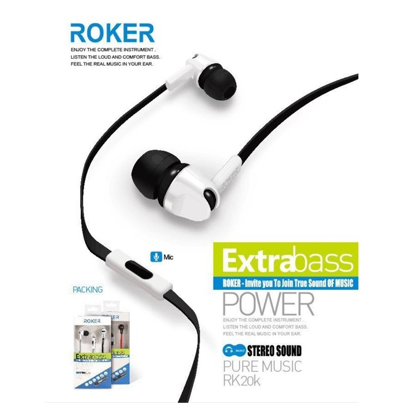 PROMO HANDSFREE ROKER RK20K EARPHONE EXTRABASS RK-20K