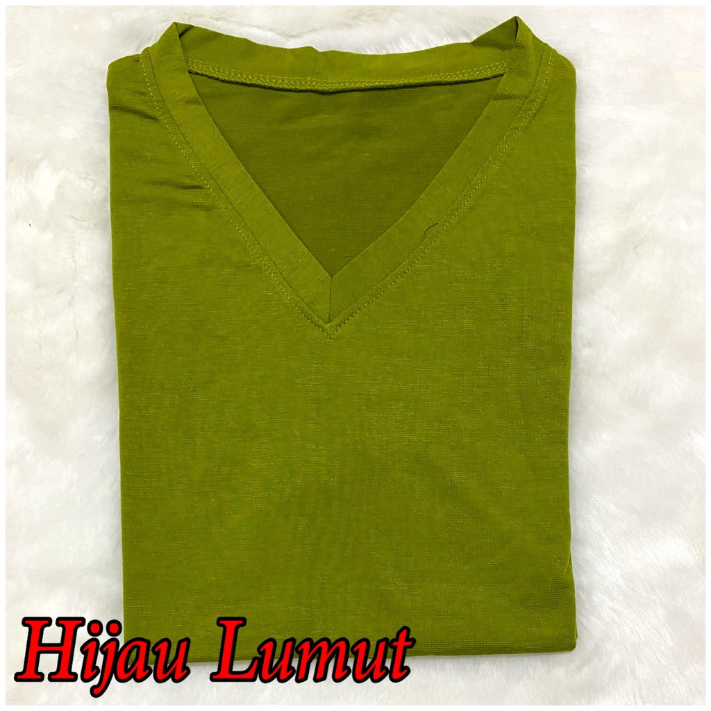 V-NECK JUMBO XXL Panjang / Kaos Polos Basic Vneck Panjang /  t-shirt / Atasan Pakaian Wanita Murah-TPJ VXXL-HIJAU LUMUT