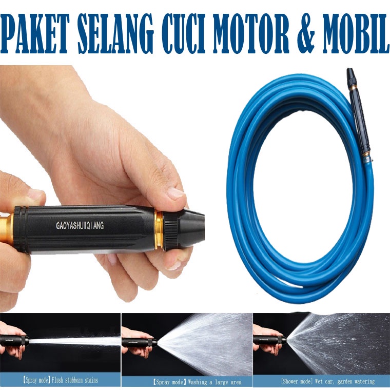 Selang Air Semprotan Cuci Motor Dop Ukuran 5/8 inch Panjang 3 Meter &amp; Semprotan Air Lurus 1 Pcs