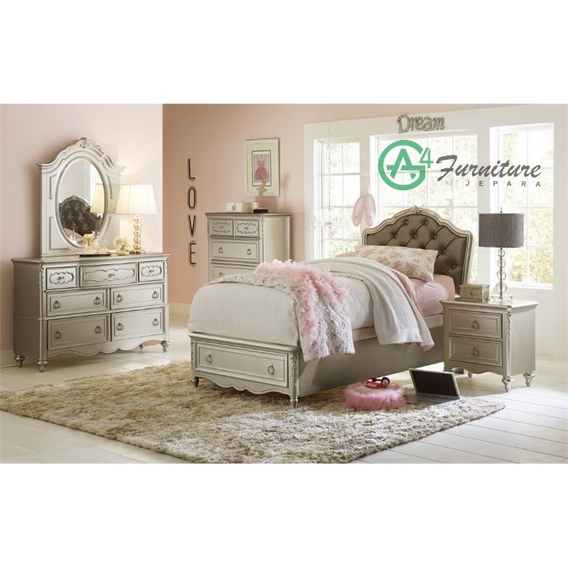 Set Kamar Tidur Anak Perempuan Wiwen Warna Duco - Kayu Mahoni