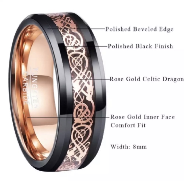 Cincin Pria Tungsten Carbid Pertunangan Celtic Gold Dragon Premium Quality