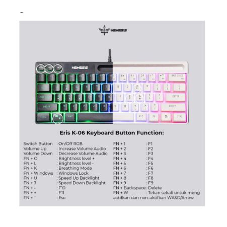 Keyboard gaming nyk nemesis wired usb 2.0 membrane 60% 61 keys tkl rainbow with stand holder phone eris k06 k-06