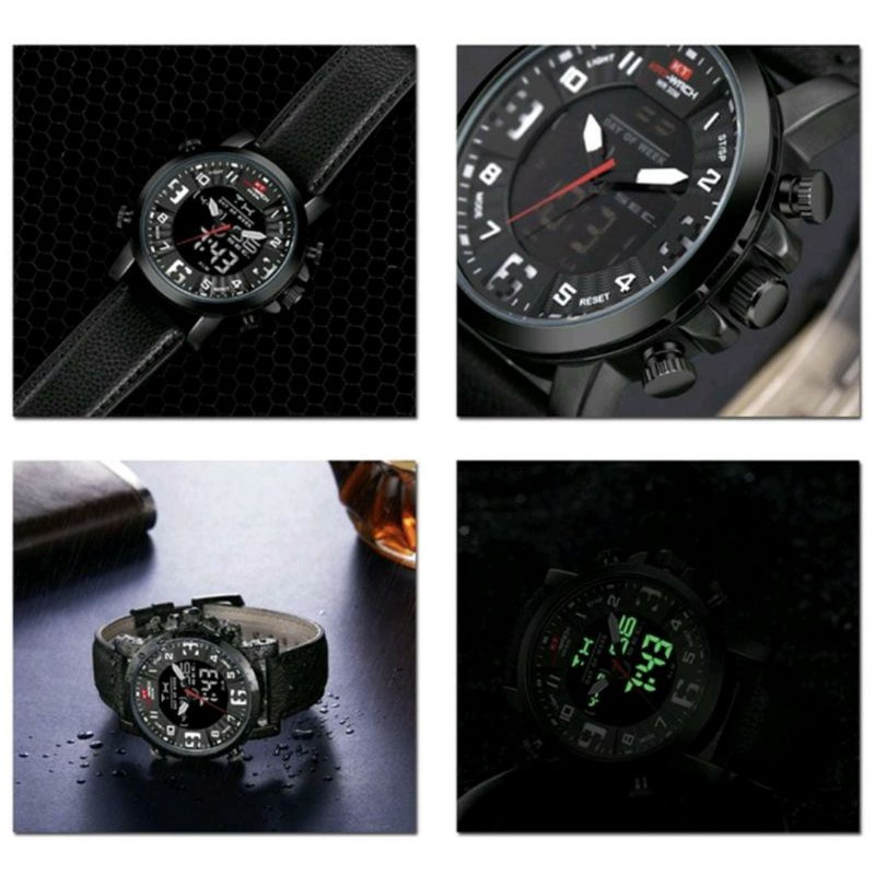 0KAT-WACH KT1845 Jam Tangan Pria Digital Analog Tali Kulit Luminous CURRENOS