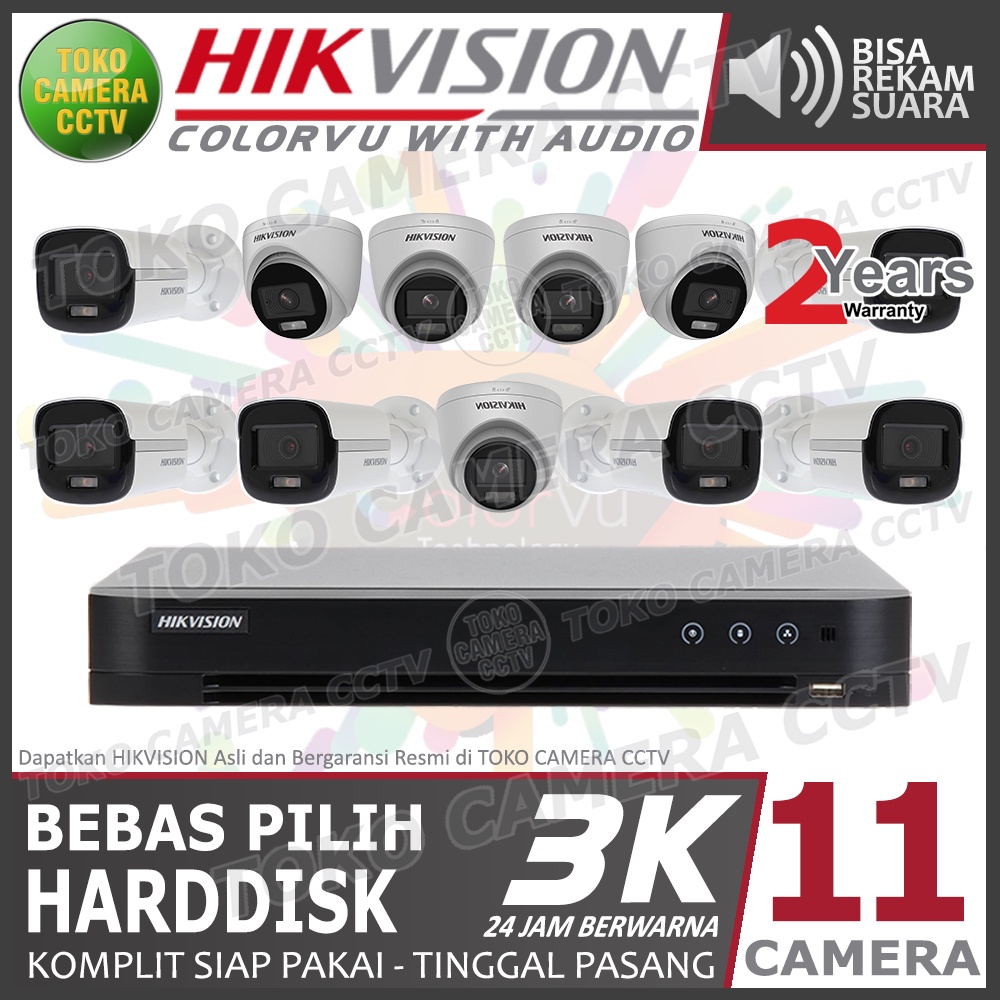 PAKET CCTV HIKVISION 5MP 3K COLORVU AUDIO 16 CHANNEL 11 KAMERA