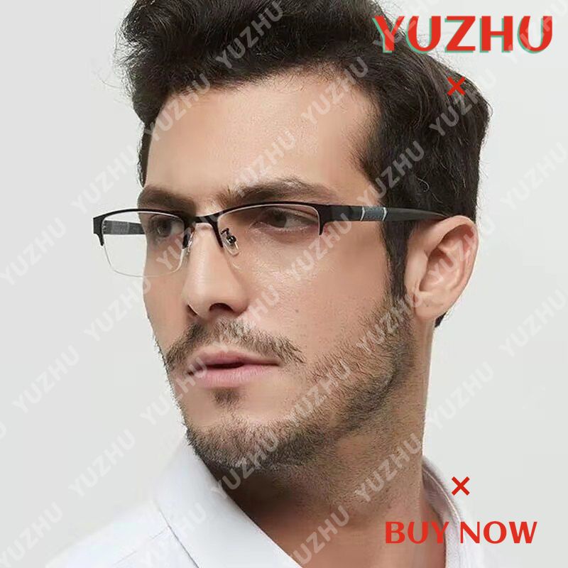 (YUZHU) Bayar di Tempat Anti Blue Kacamata Pria Half Besi Frame Eyeglasses Wanita/Pria