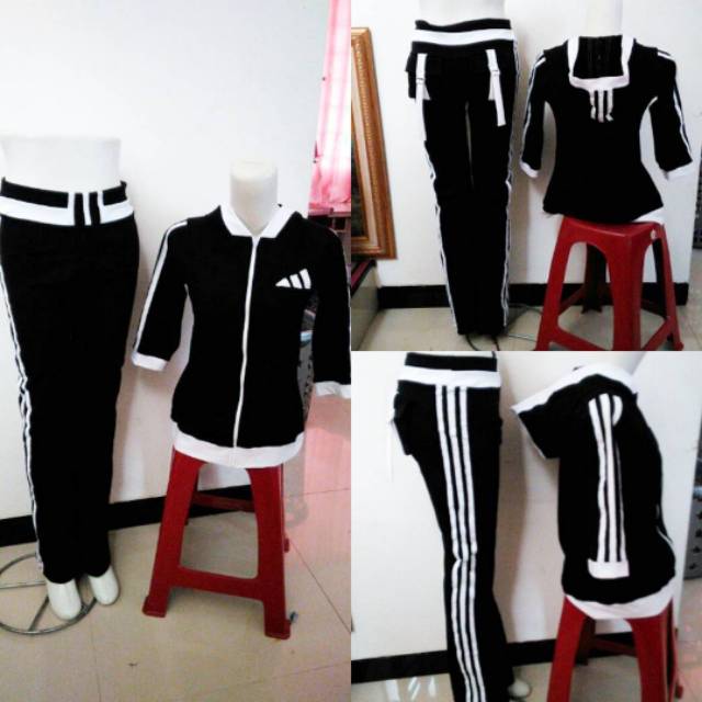 Setelan baju senam aerobik muslim panjang lapangan adidas