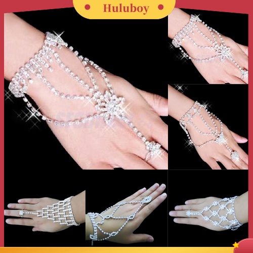 Hu Hu Hu Hu Hu Alat Bantu Pasang Kacamata♡ Gelang Harness &amp; Cincin Cuff Kristal Berlian Imitasi Untuk Pengantin Wanita