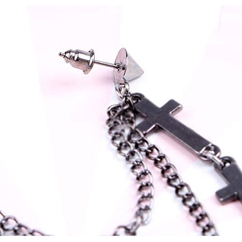 1 Pc Anting Stud Rantai Rumbai Liontin Salib Gaya Punk Elegan Untuk Wanita