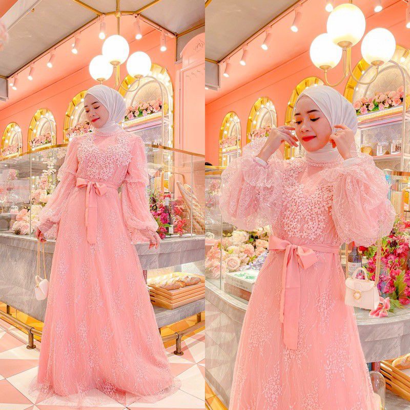 DANIA DRESS / gamis mutiara vivorie / ALINE DRESS PREMIUM/DANIA DRESS/DRESS BRUKAT MEWAH SWAROSKI