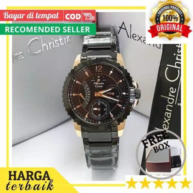 TERBARU jam tangan wanita cewek alexandre christie original ac2804 black rosegold