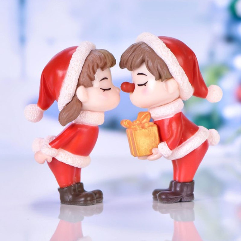 (LUCKID) 2pcs / Set Boneka Pasangan Mini Bahan Resin Untuk Dekorasi Natal