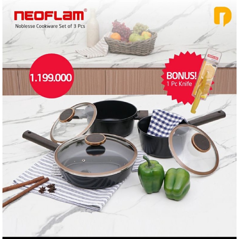 Neoflam Noblesse Cookware Set of 3 Pcs BONUS Knife Neoflam