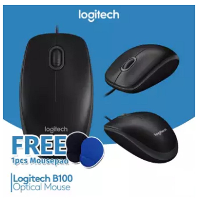 Trend-Paket Mouse Logitech B100 Original USB + Mousepad Jell