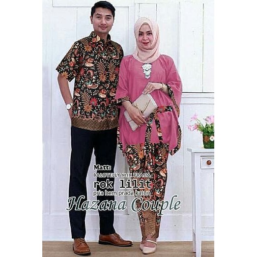 Baju Couple Muslim  Batik Gamis  Pasangan Couple Batik.Kabaya Hazana Pink