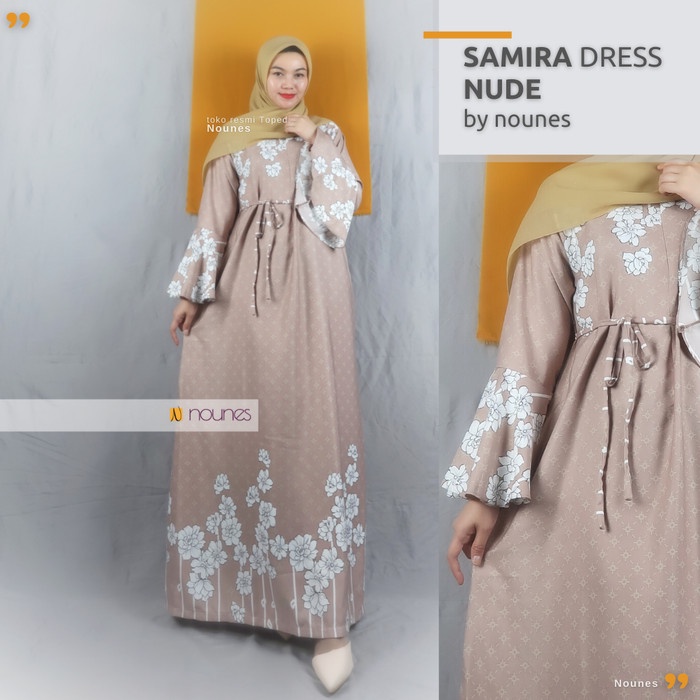 Hot Sale NOUNES SAMIRA DRESS Gamis Maxmara Lux Busui Ruffle Tali Pinggang Lepas - DUSTY PINK M