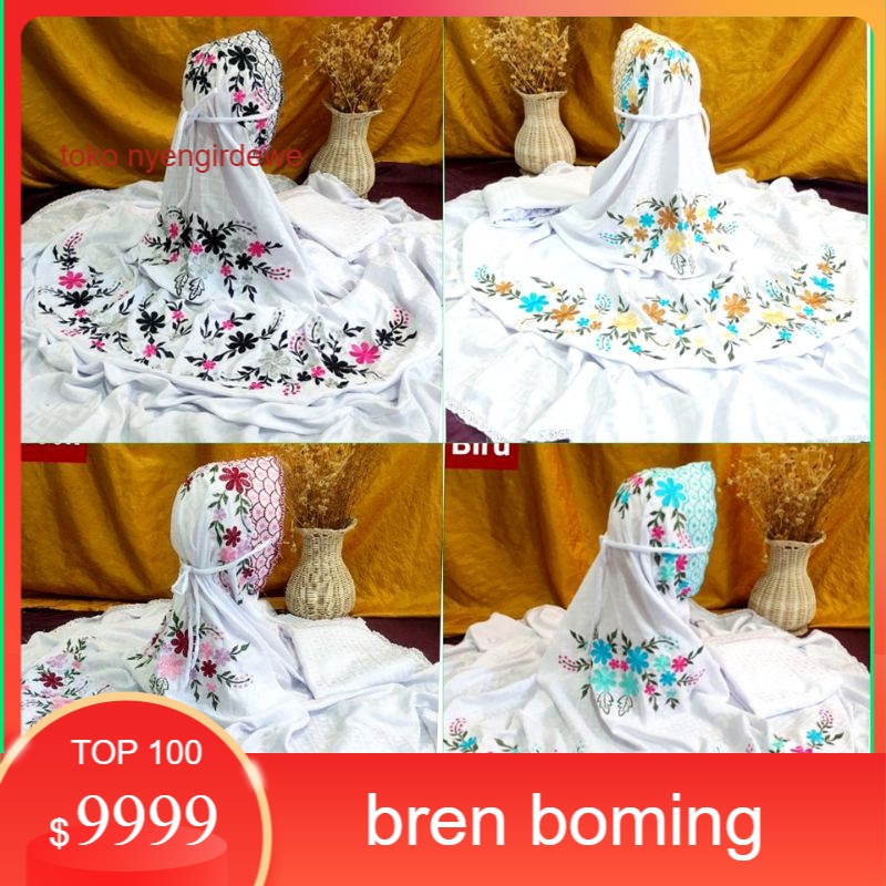 Mukena Dewasa Setelan/Potongan Bordir Warna Putih Semsut Rok Kudus Dewasa Potongan Sutera Motif Bung