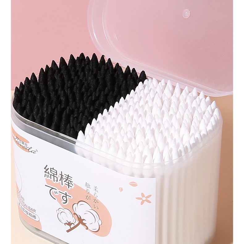 Cotton Bud Box Hitam Putih A655 Cotton Swab Black &amp; White Bersih Steril Cotton Swabs