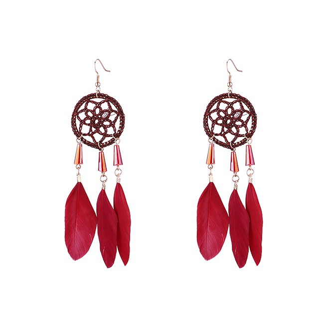 LRC Anting Gantung Fashion Garland Circle Feather Earrings Y6130X