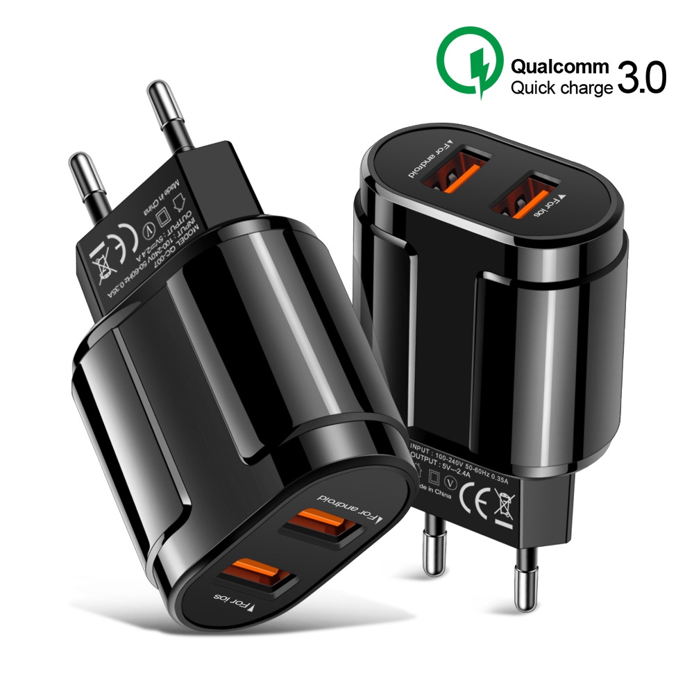 Fast Charger 2 Port QC3.0 EU US Plug Wall USB Adaptor 12V for Smart Phone Adapter Iphone