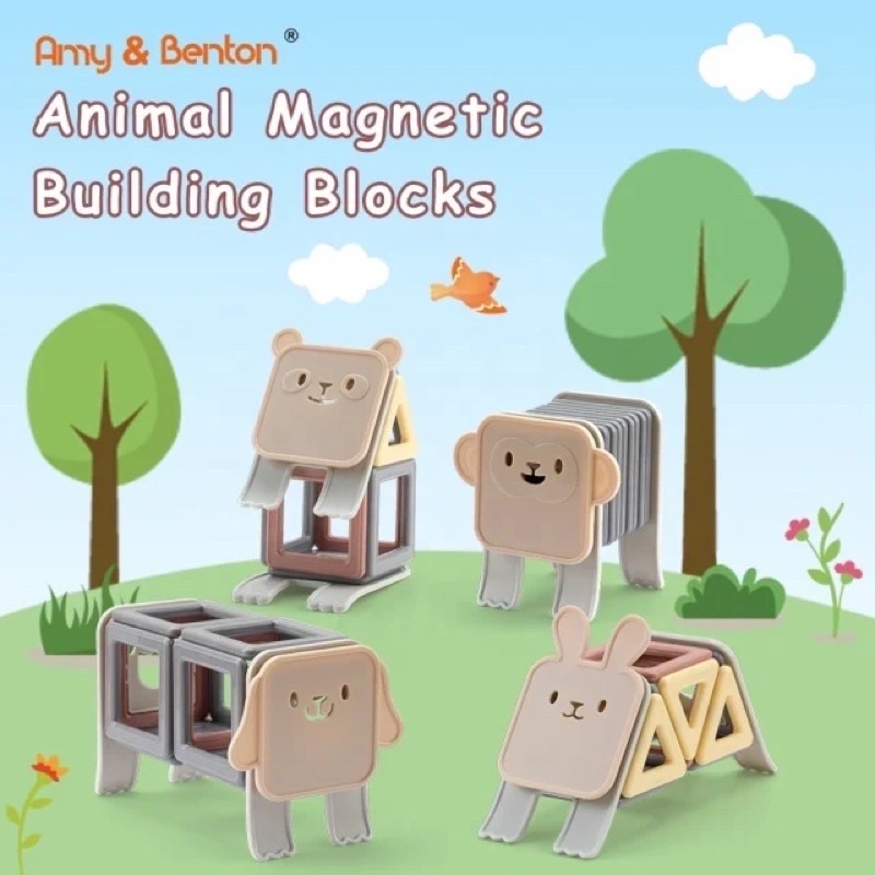 amy benton animal magnetic blocks balok magnet mainan edukasi