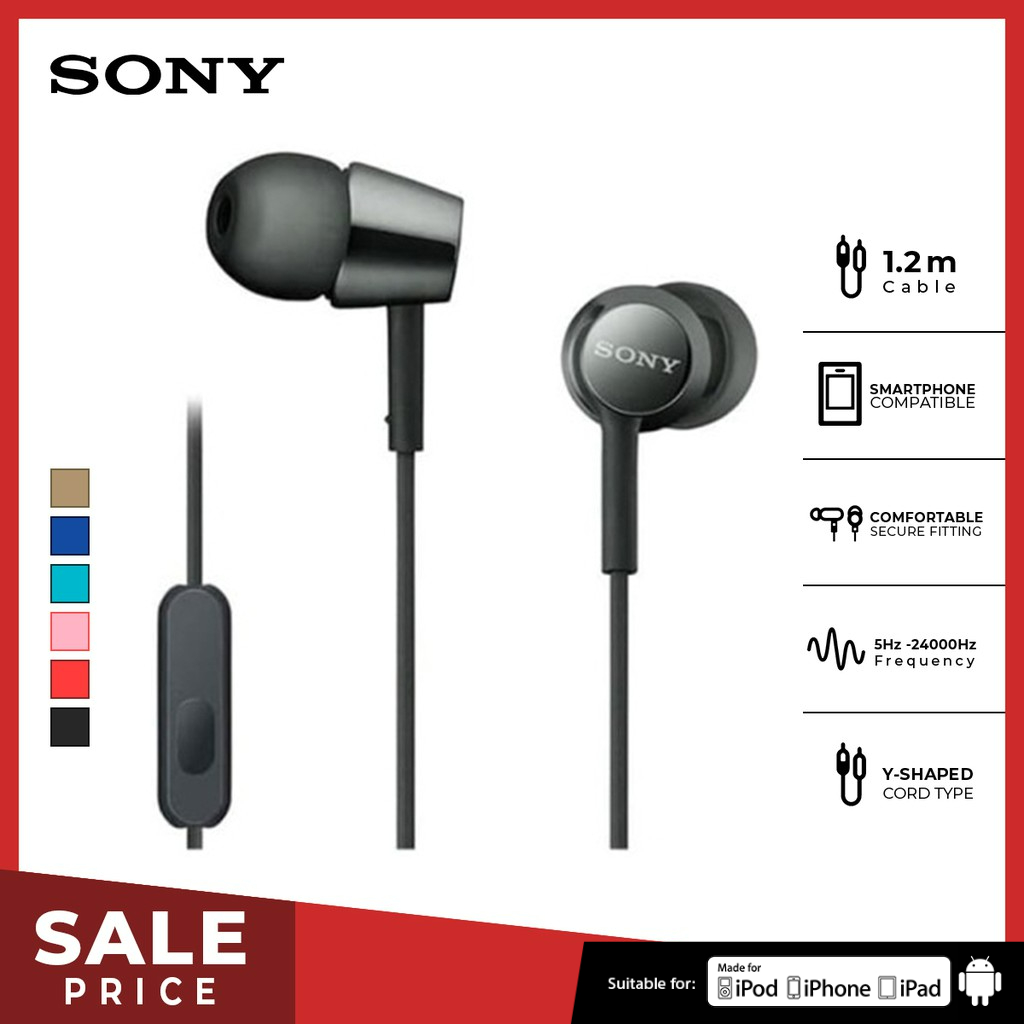 Earphone Sony MDR-EX155AP Handsfree Mass Model In-Ear - Black SONY  Headset Headphone Original