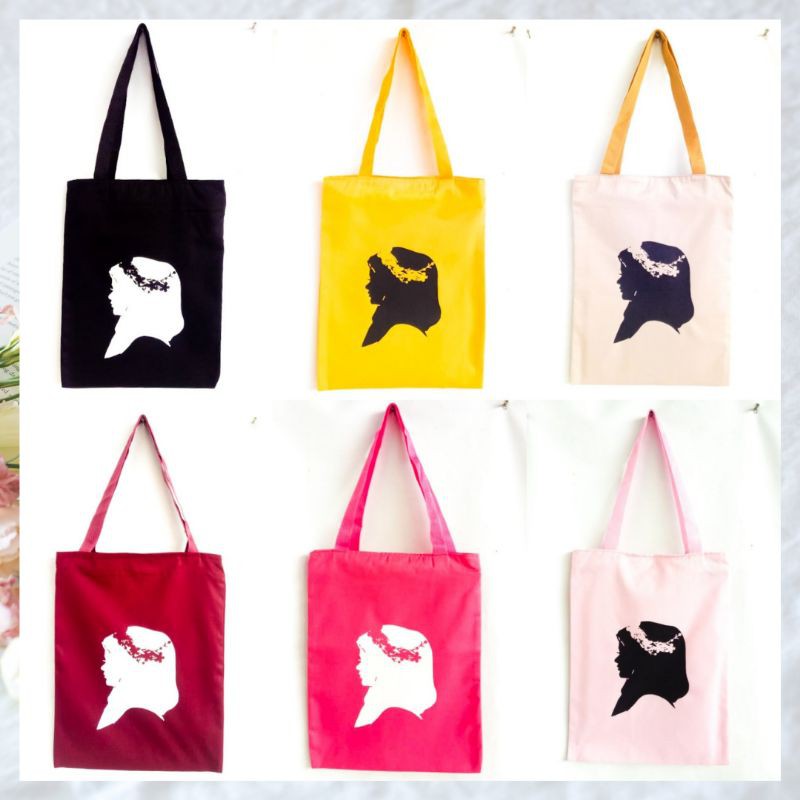 Totebag (pakai resleting) bahan Drill motif MAHKOTA HIJAB || kiiyoomii ||