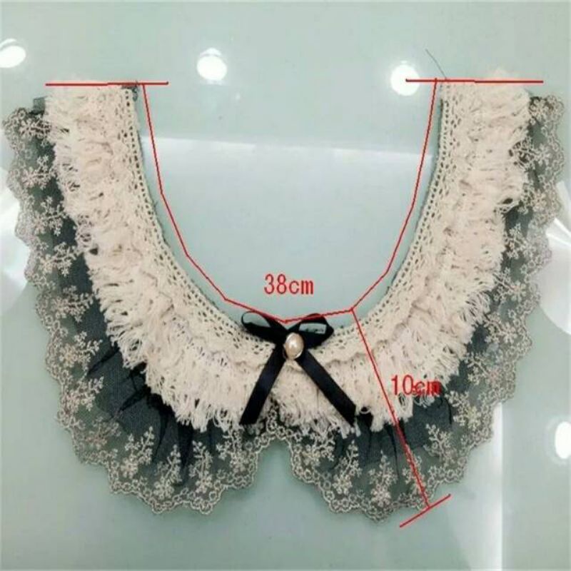 Kalung Kerah Baju Manik Mutiara Renda Hitam Unik Accesories Wanita