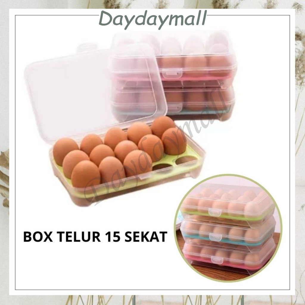 Kotak Telur Portable / Box Telur / Egg Box / Tempat Telur Serbaguna 15 sekat [1KG=10PCS] DD85 COD