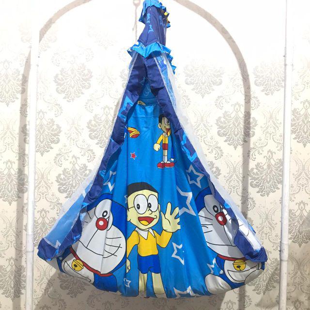 TANPA KASUR Ayunan Kain Dan Kelambu Motif Tanpa Kasur Ayunan-Doraemon biru