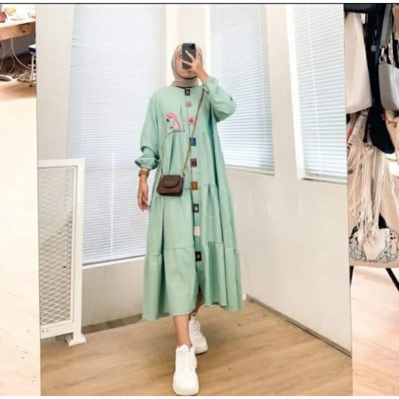 Gamis Terbaru 2022 Loly Midi Dress Rayon Busui Friendly Baju Lengan Panjang Wanita Muslim Katun Rayon Midi Dress Jumbo