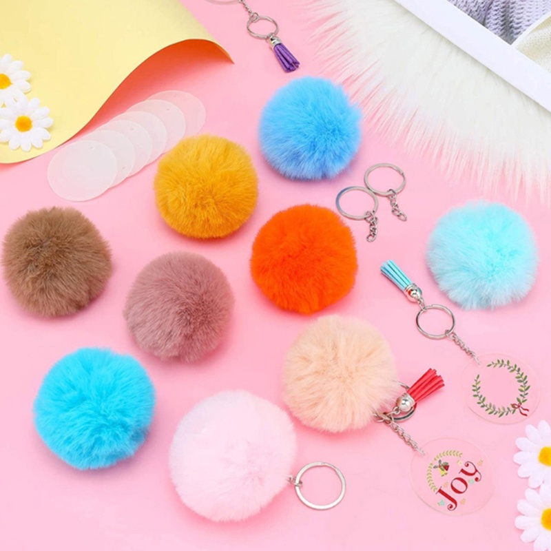 SIY  50 Pieces Faux Fur Ball Pom Pom Keychain Set for DIY Bag Charm Accessories